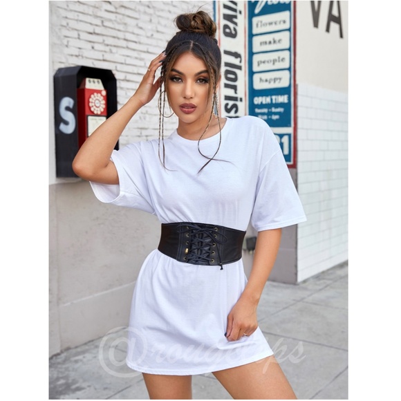 Black Lace Up PU Leather Wide Belt Corset Style - Picture 2 of 5